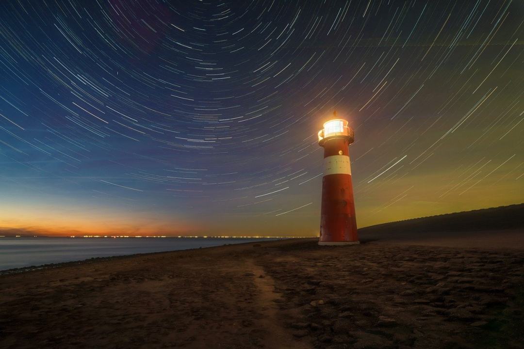 灯塔 夜晚 星星图片