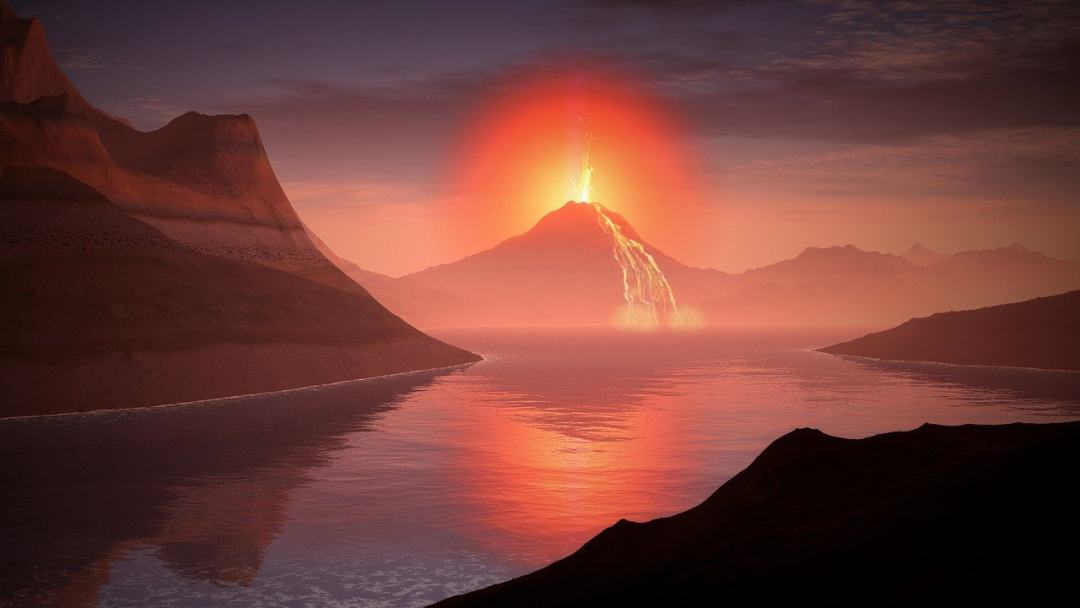 火山 岩浆 景观 光辉 湖图片