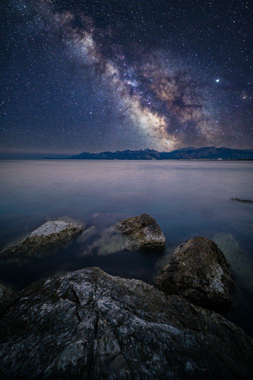 银河 湖 自然 夜晚 星星图片