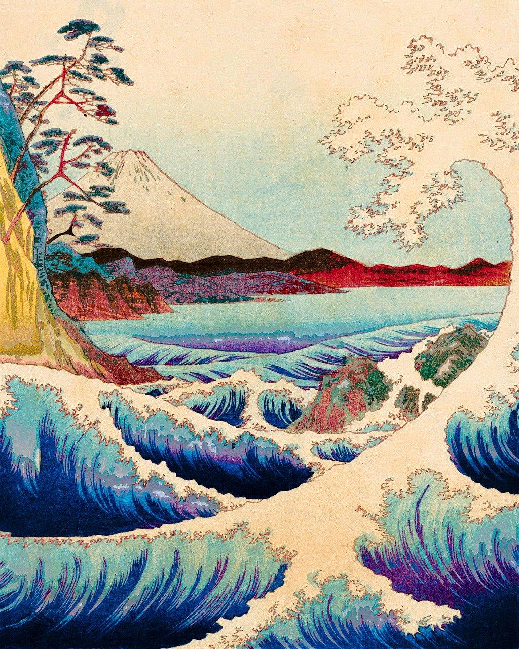 海浪 日本人 富士山 木版画 海洋图片