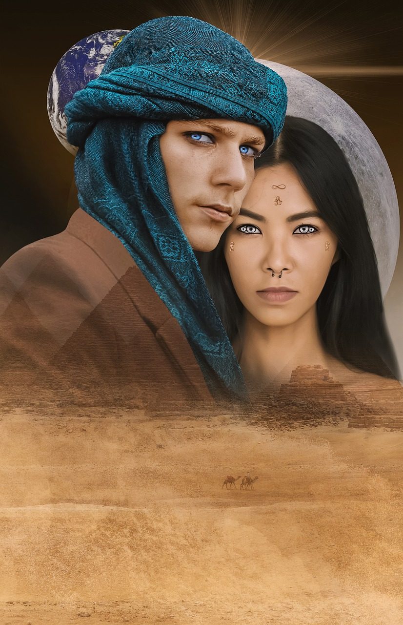 金字塔 埃及 女人 男人 沙漠图片