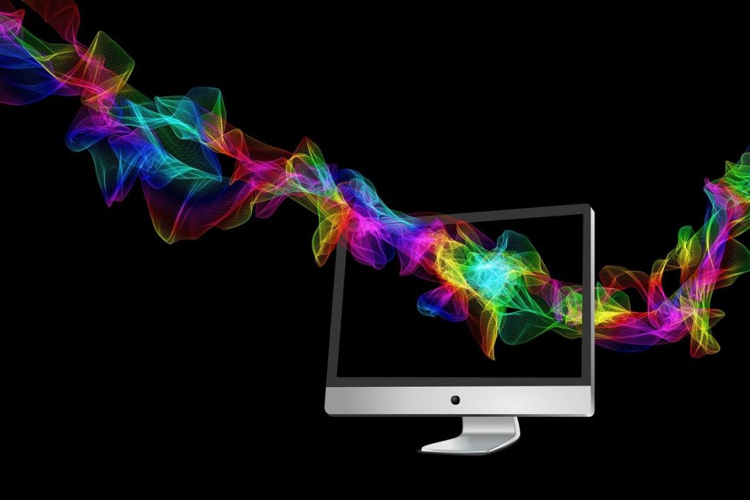 计算机 监视器 波浪 丰富多彩的 彩虹图片