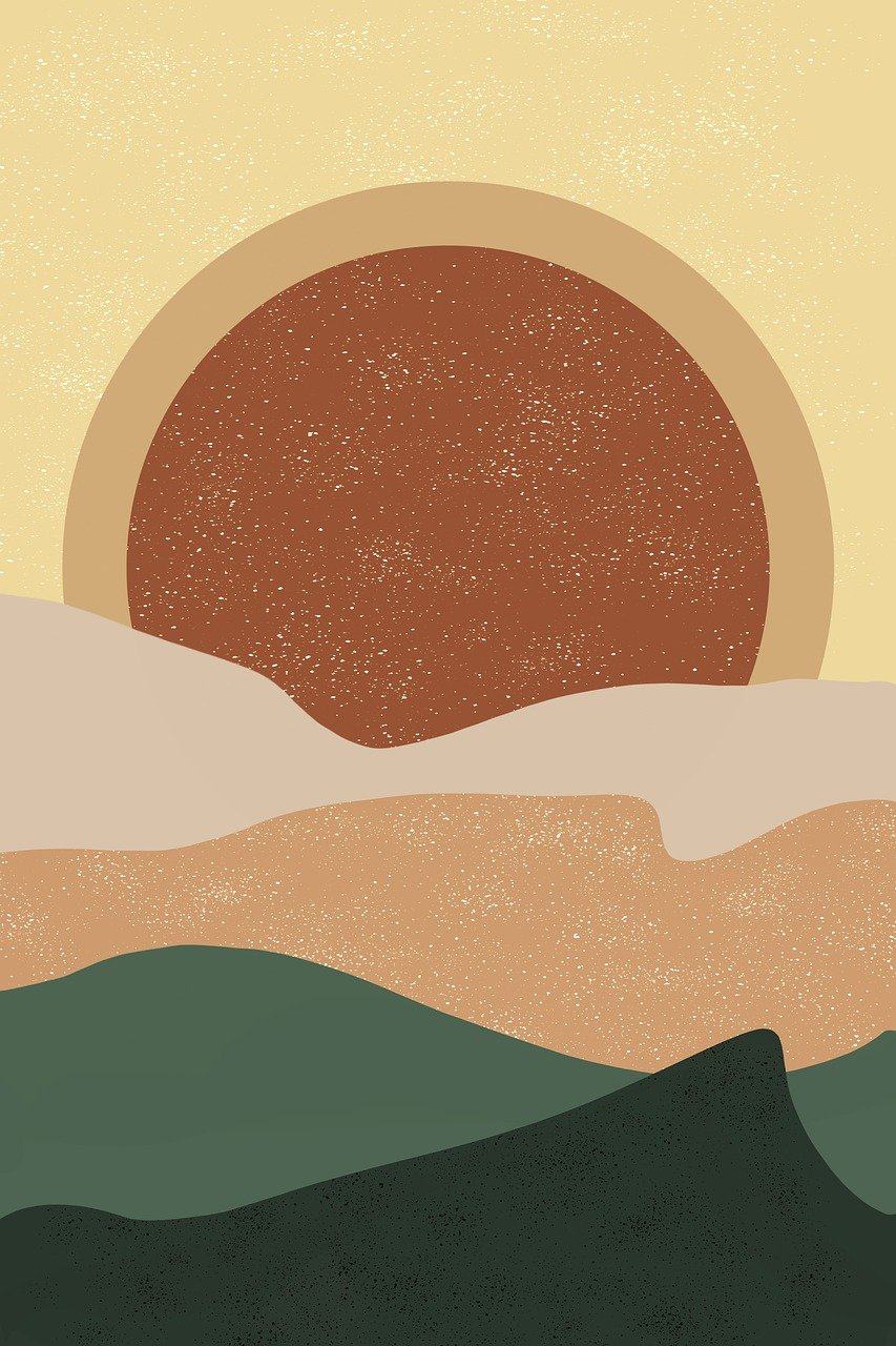 日出 日落 沙漠 墙体艺术 极简主义海报图片